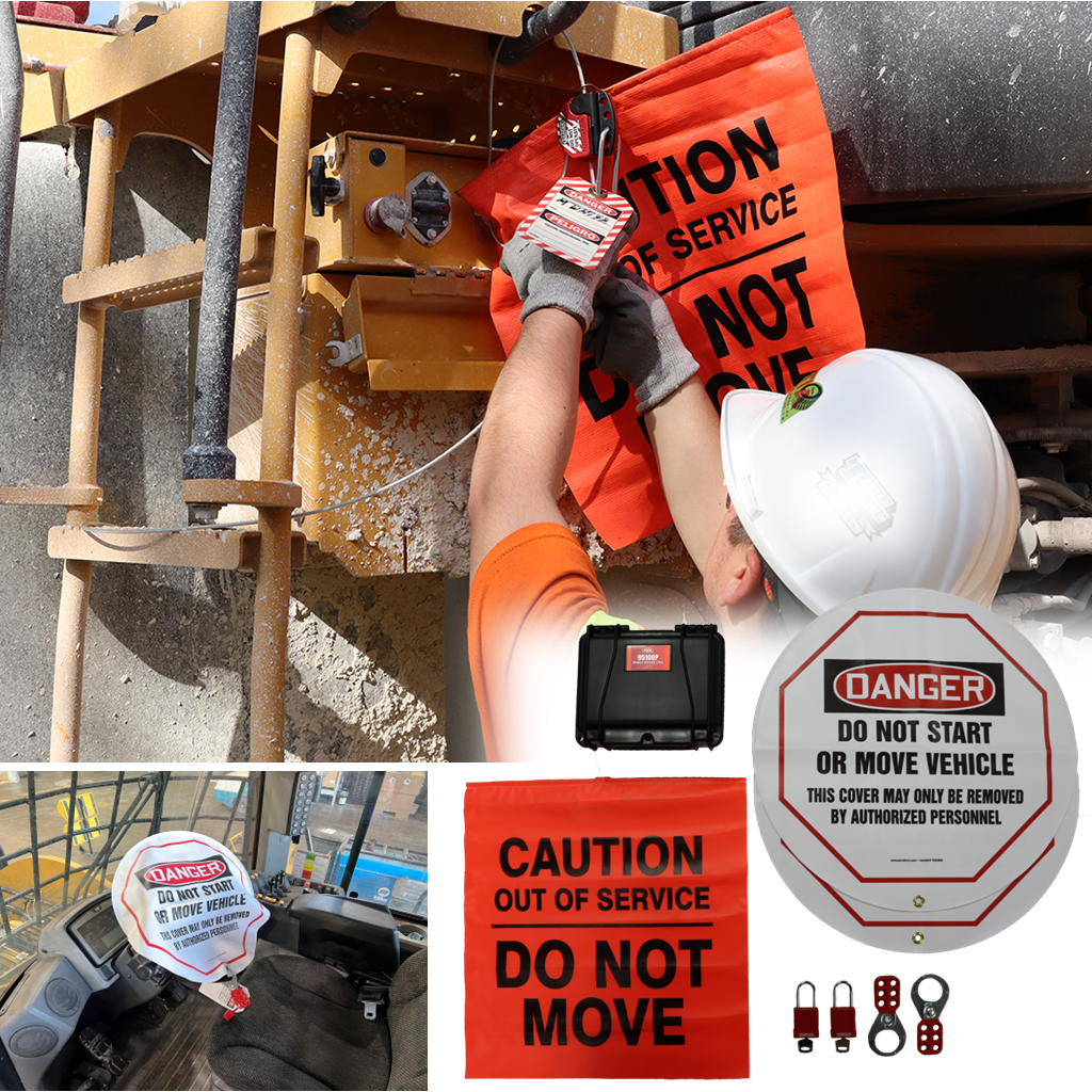 LOTO Kit, LOTOK with a person securing a "DO NOT MOVE" flag to a piece of machinery.